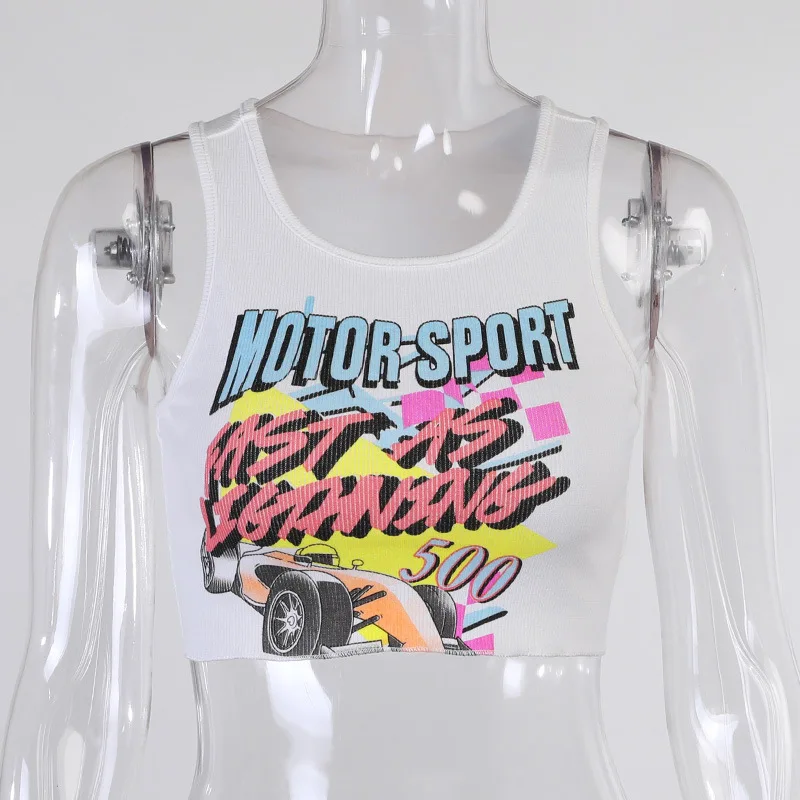Motorsport Fast As Lightning Print 2021 Summer Women Tank Top OUT0883
