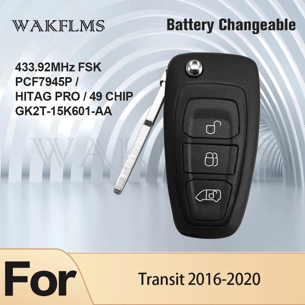 GK2T-15K601-AA For Ford Transit 2016 2017 2018 2019 2020 433MHz ID49 Flip Remote Car Key Fob Battery Changeable
