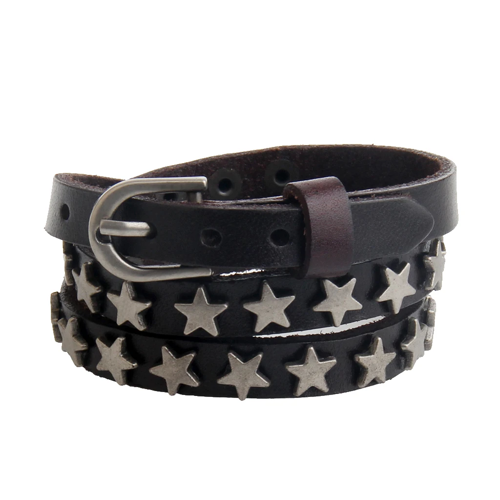 Bracelet 3 Circle Leather Wristband Adjustable Design Star Accessories Cuff Gift Men