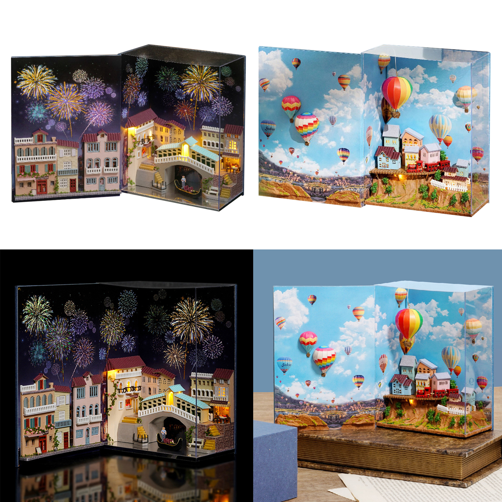 3D Wood Miniature House Assembly Kit City on Books Mini Dollhouse with Furniture with Dustproof Cover 3D Wood Miniature House Assembly Kit City on Books Mini Dollhouse with Furniture with Dustproof Cover