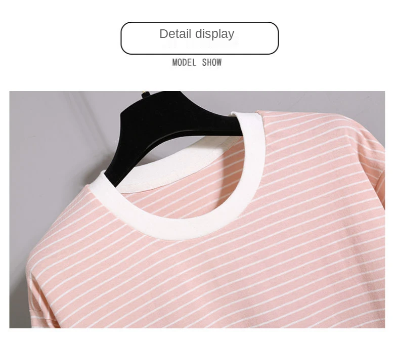 plus size pjs 2021 Summer Korean Fashion Striped T-shirt Overalls Set for Women Leisure Joker Girls Student High Waist Shorts Clothing Sets matching lounge set