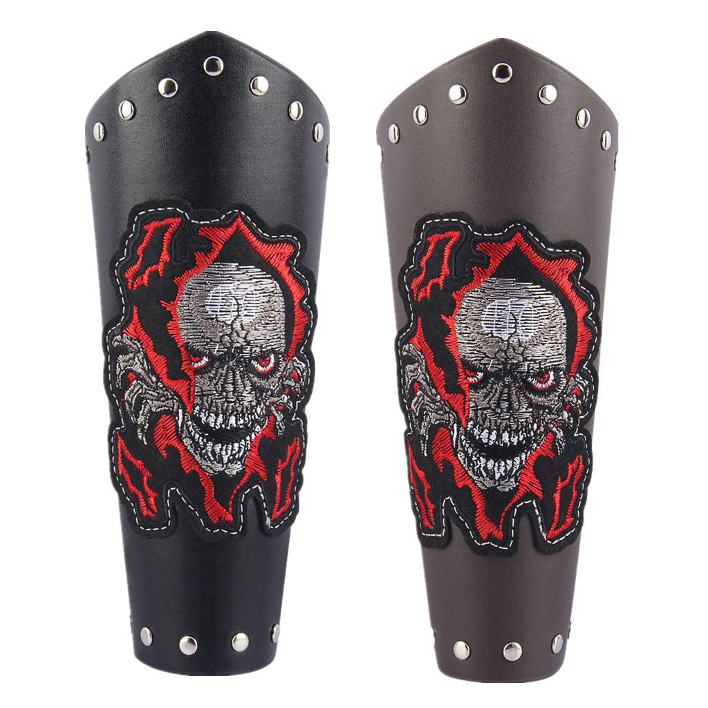Adults Steampunk Embroidered Winged Skull Bandage Leather Wide Bracer Gauntlet Biker Cosplay Bracelet Adults Steampunk Embroidered Winged Skull Bandage Leather Wide Bracer Gauntlet Biker Cosplay Bracelet