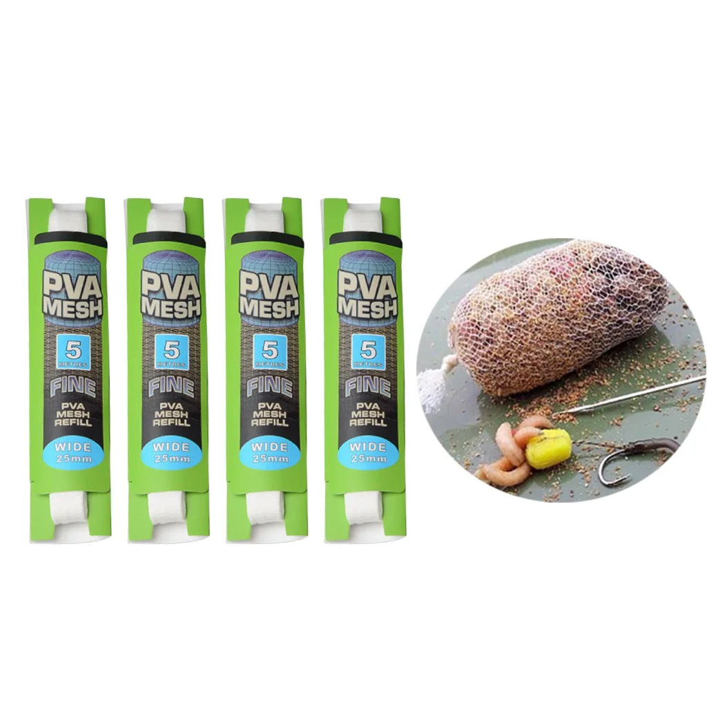 4 Pieces 25mm Water-Soluble Carp Fishing Bait Net Refill Stocking Mesh Bag