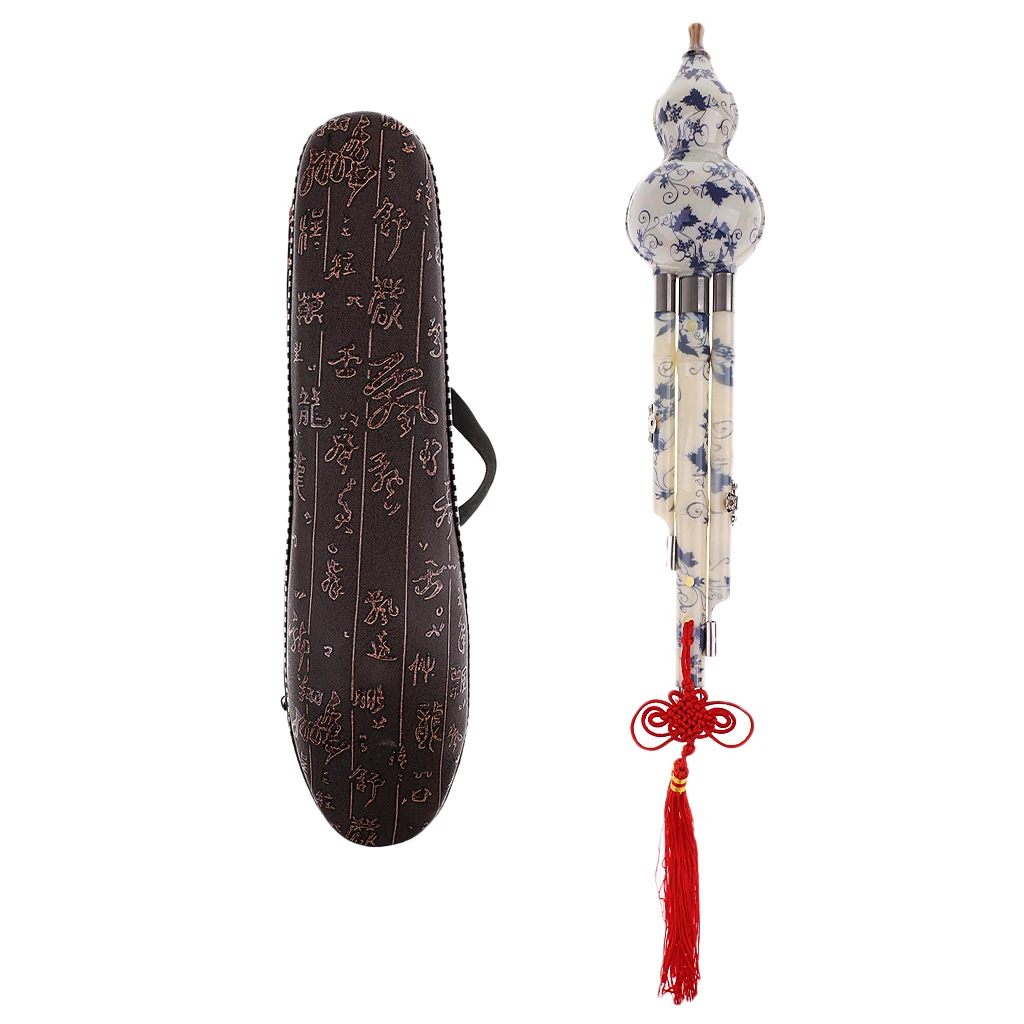 1PC Chinese Hulusi Gourd Cucurbit Flute Ethnic Woodwind Instrument With Case