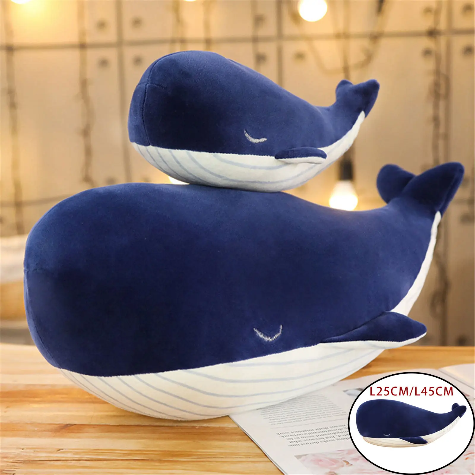 Cartoon Plush Whale Stuffed Animal Toy Home Decor Super Soft Huggable Throw Pillow Sofa Toy Sea Animal Pillow Christmas Present