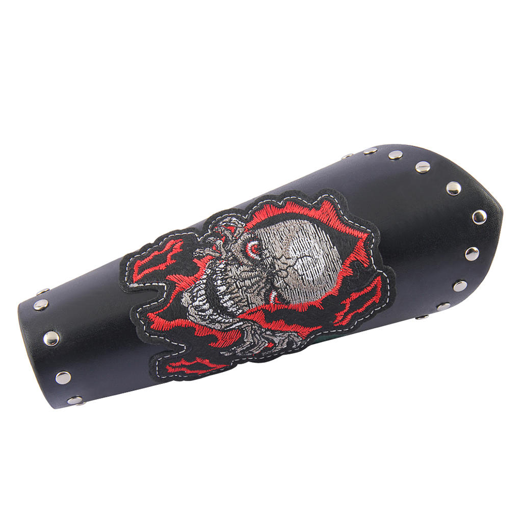Adults Steampunk Embroidered Winged Skull Bandage Leather Wide Bracer Gauntlet Biker Cosplay Bracelet Adults Steampunk Embroidered Winged Skull Bandage Leather Wide Bracer Gauntlet Biker Cosplay Bracelet
