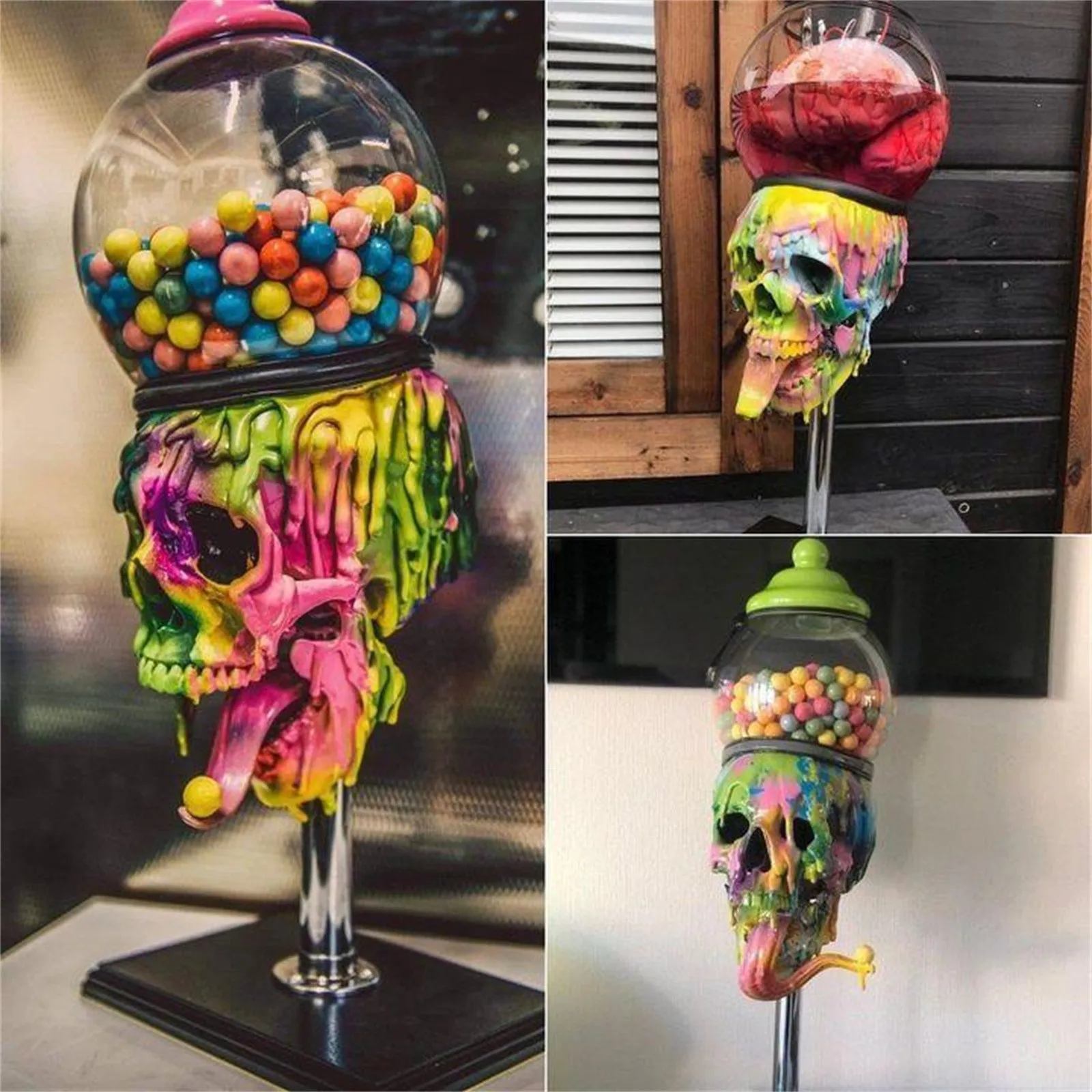 Halloweenowy pojemnik na cukierki w kształcie szkieletów z gumą balonową - Wianko - 2