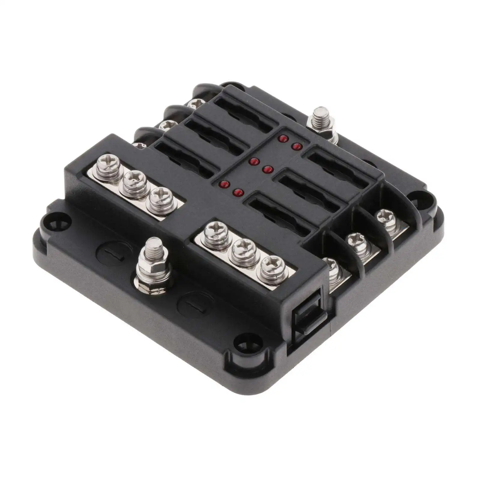 Car LED Fuse Box PBT with Protection Cover Damp-Proof Atc/Ato 6 Way Blade Fuse Block Fit for ship Automotive Yacht Truck RV Van