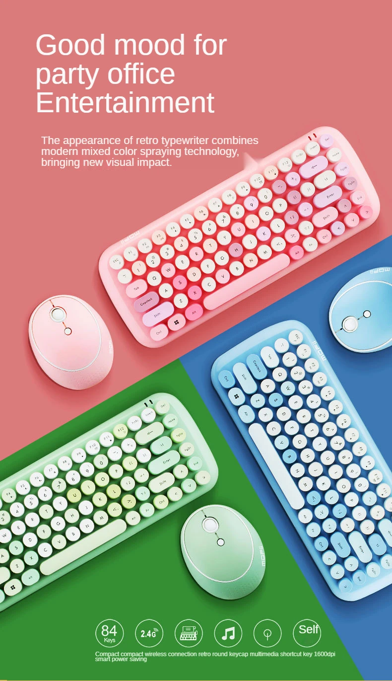 Bezprzewodowy zestaw Mini 2.4G klawiatury i myszy z punktowymi, okrągłymi klawiszami - dla komputerów stacjonarnych i laptopów (mieszane kolory, dla dziewczyn) - Wianko - 1