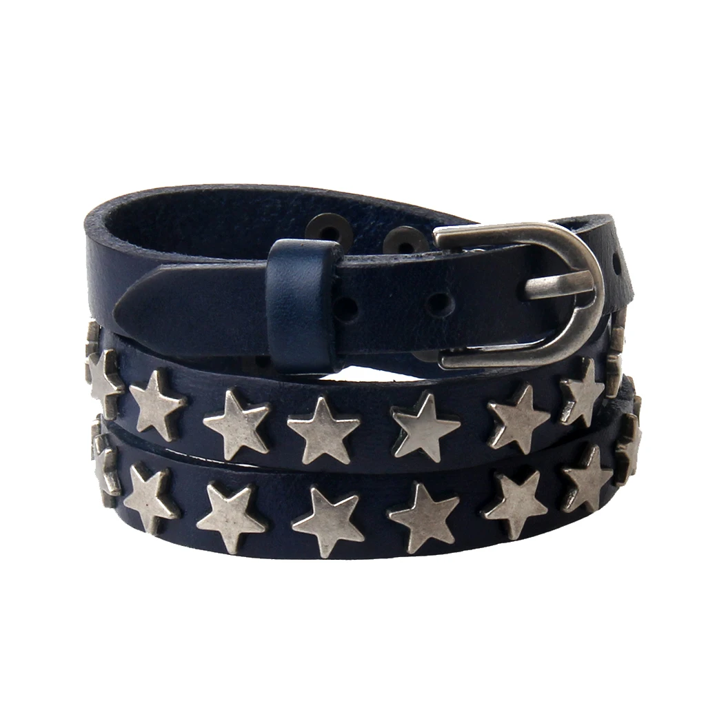 Bracelet 3 Circle Leather Wristband Adjustable Design Star Accessories Cuff Gift Men