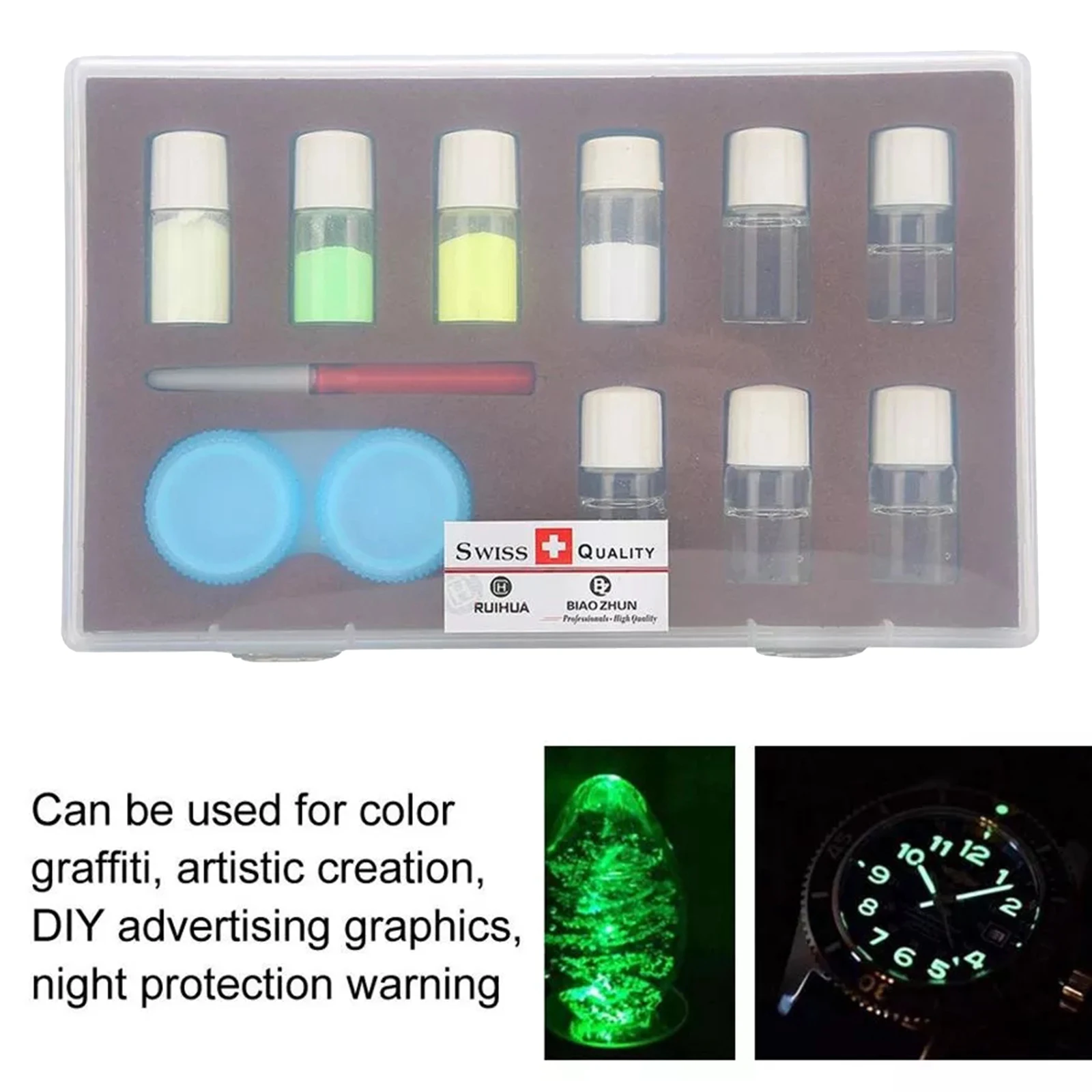 4 Color Watch Luminous Fluorescent Powder Kit 5pcs Mixing Liquid Night Warning