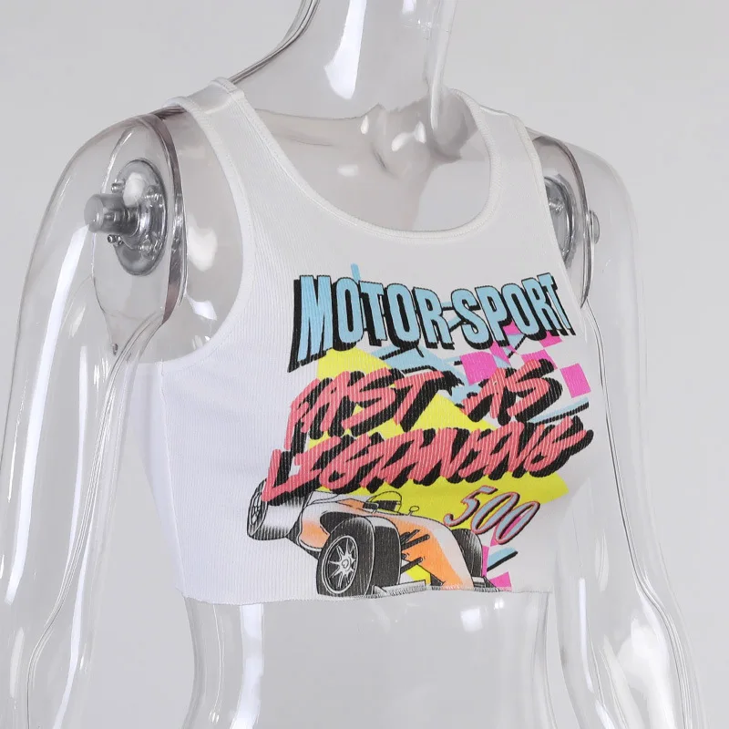 Motorsport Fast As Lightning Print 2021 Summer Women Tank Top OUT0883
