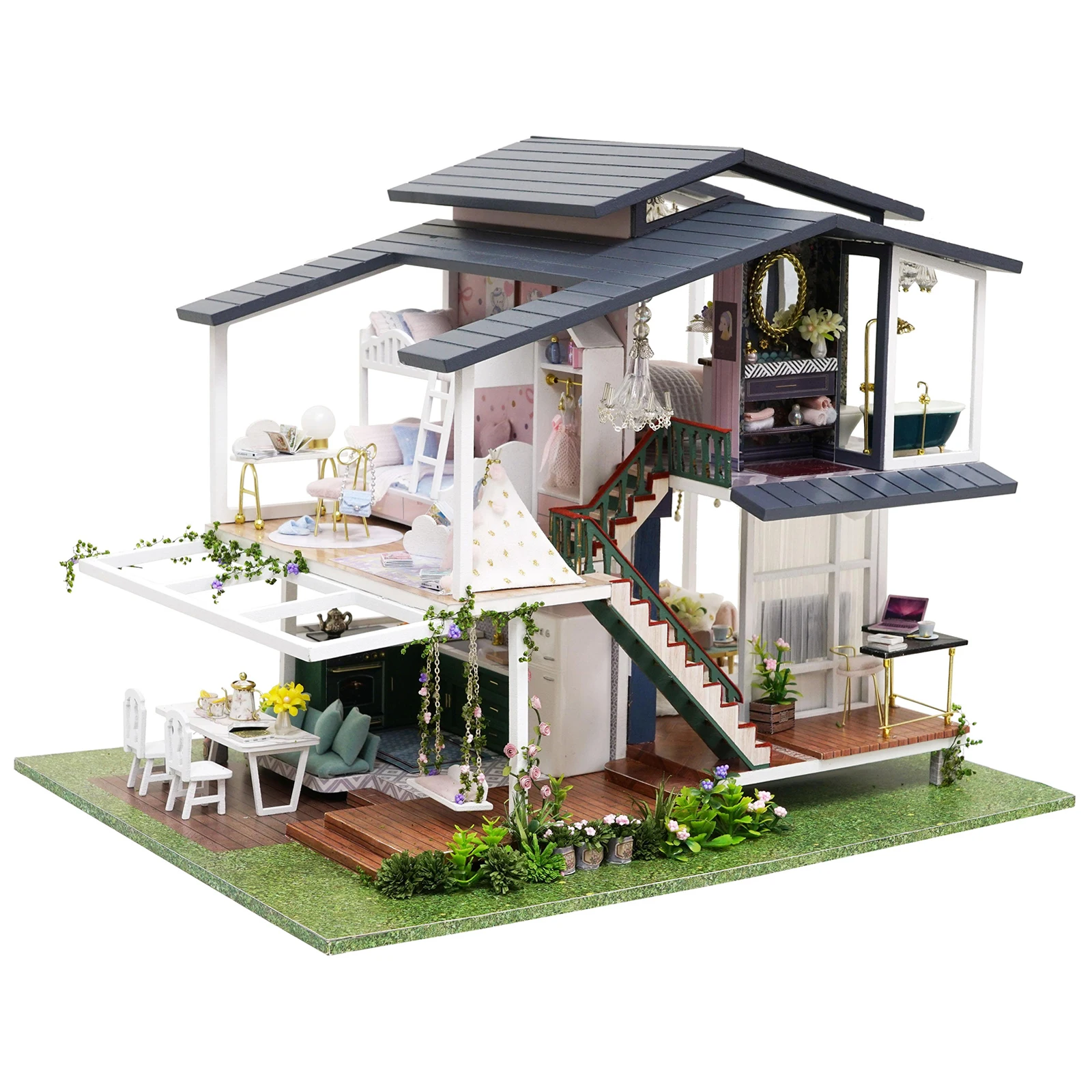 DIY Handcraft Miniature Creative Doll House Furniture Kits Mini Wood Romantic Modern Villa Cottage House LED Light Puzzle Toys