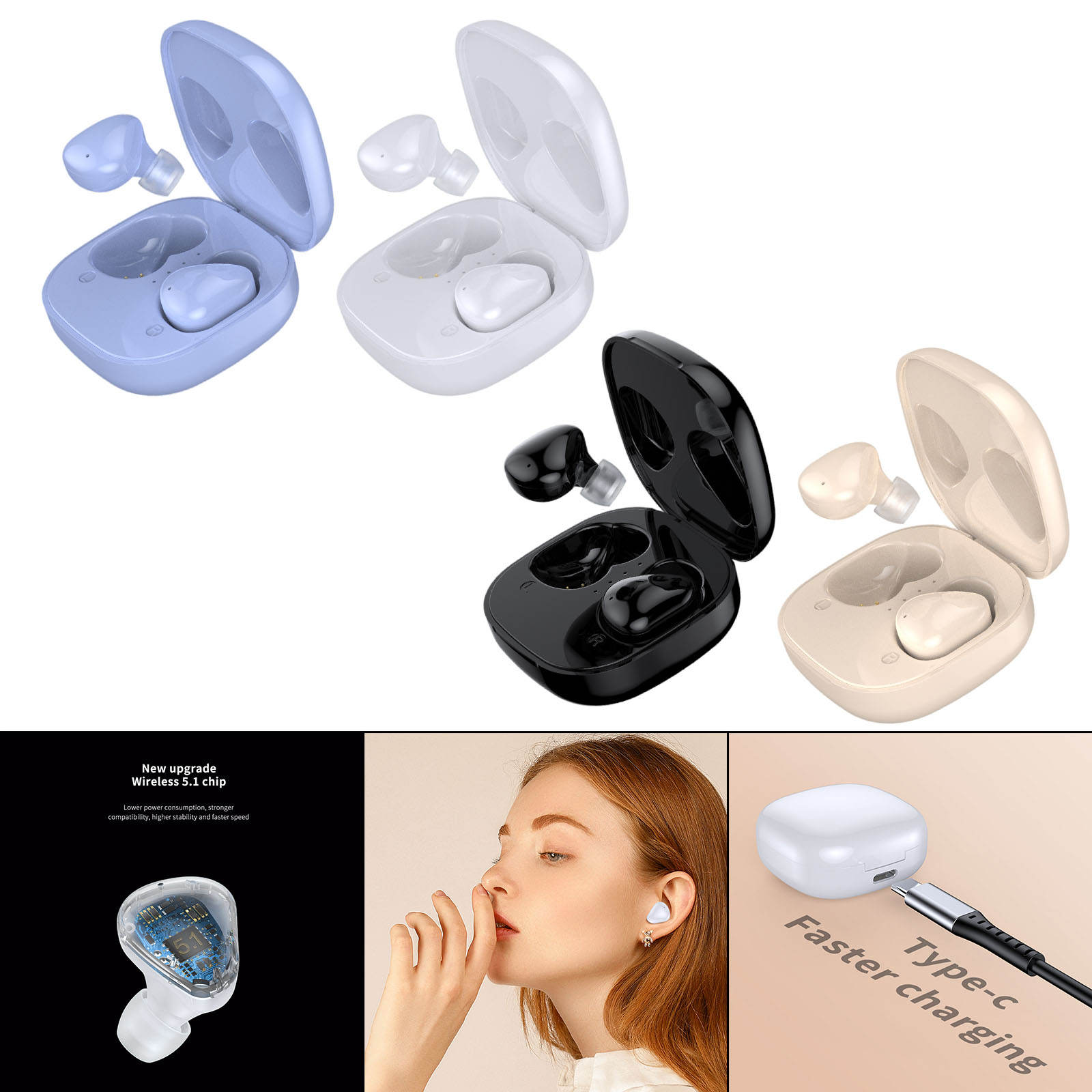 Bluetooth 5.1 Earbuds NFC W/Charging Case with Mic In-Ear Easy Pairing Portable Headphones for Cell Phone Android Music Travel Bluetooth 5.1 Earbuds NFC W/Charging Case with Mic In-Ear Easy Pairing Portable Headphones for Cell Phone Android Music Travel
