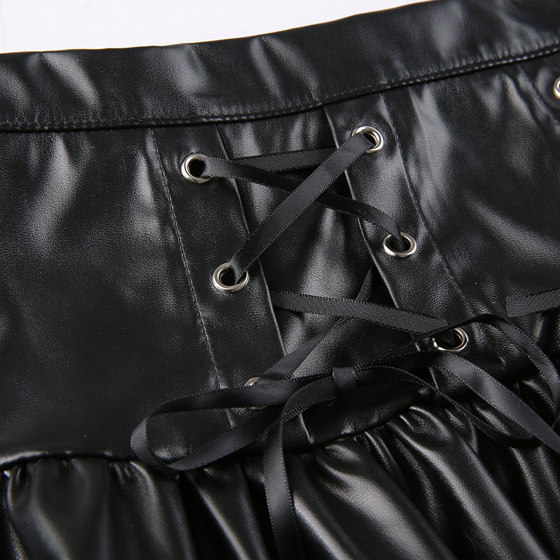 E-girl Punk Style PU Leather Mini Skirts Hight Waist Lace Up Bandage Black Pleated A-line Skirt Streetwear Girls Dark Academia E-girl Punk Style PU Leather Mini Skirts Hight Waist Lace Up Bandage Black Pleated A-line Skirt Streetwear Girls Dark Academia