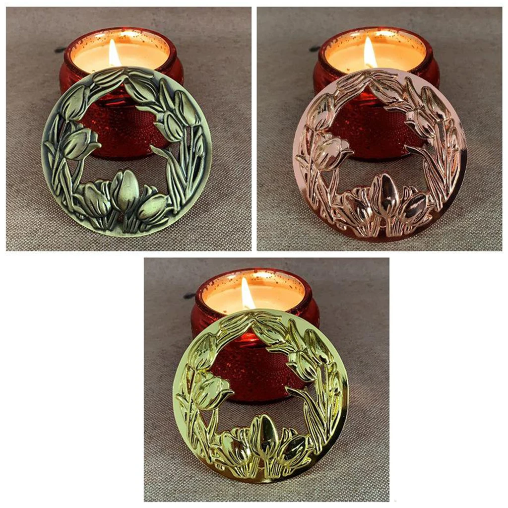 Alloy Scented Candles Art Cover Round Flower Style Hot Heat Resistant Inner Cover Home Decor