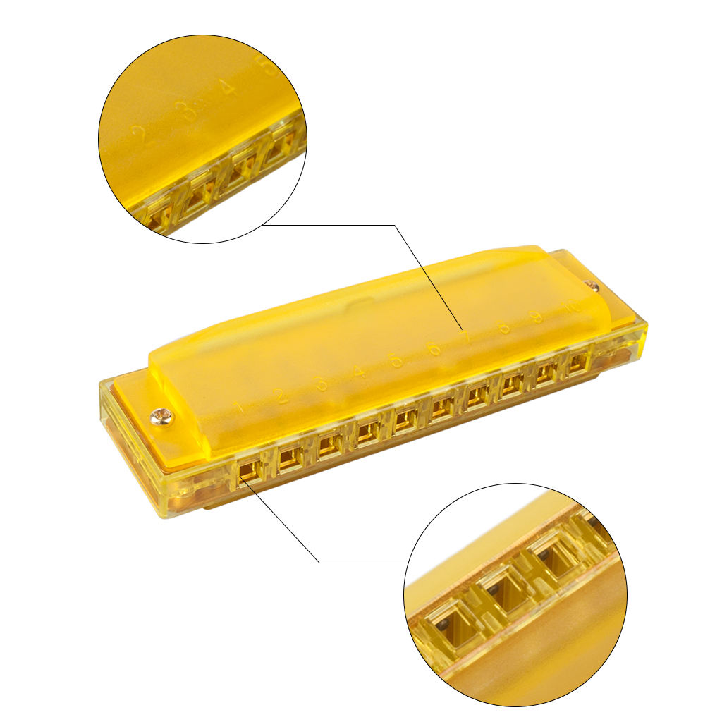 Plastic 10 Hole Harmonica Key of C Yellow for Adults Beginners Kids Plastic 10 Hole Harmonica Key of C Yellow for Adults Beginners Kids