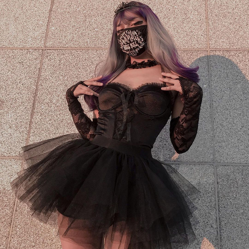 Punk Style Gothic Ball Gown Mesh Skirt Halter Hollow Out Crop Top Lolita Skirt E-girl Black Gothic Emo Alt Grunge y2k Clothes Punk Style Gothic Ball Gown Mesh Skirt Halter Hollow Out Crop Top Lolita Skirt E-girl Black Gothic Emo Alt Grunge y2k Clothes