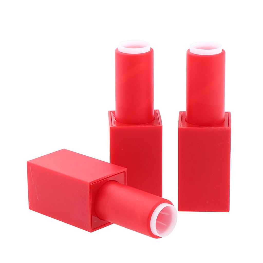Lip Balm Container, 3 Pieces Red Empty Lipstick Refillable Chapstick Lipstick Tubes with Magnet Cap and Twist Mechanism 3.8g