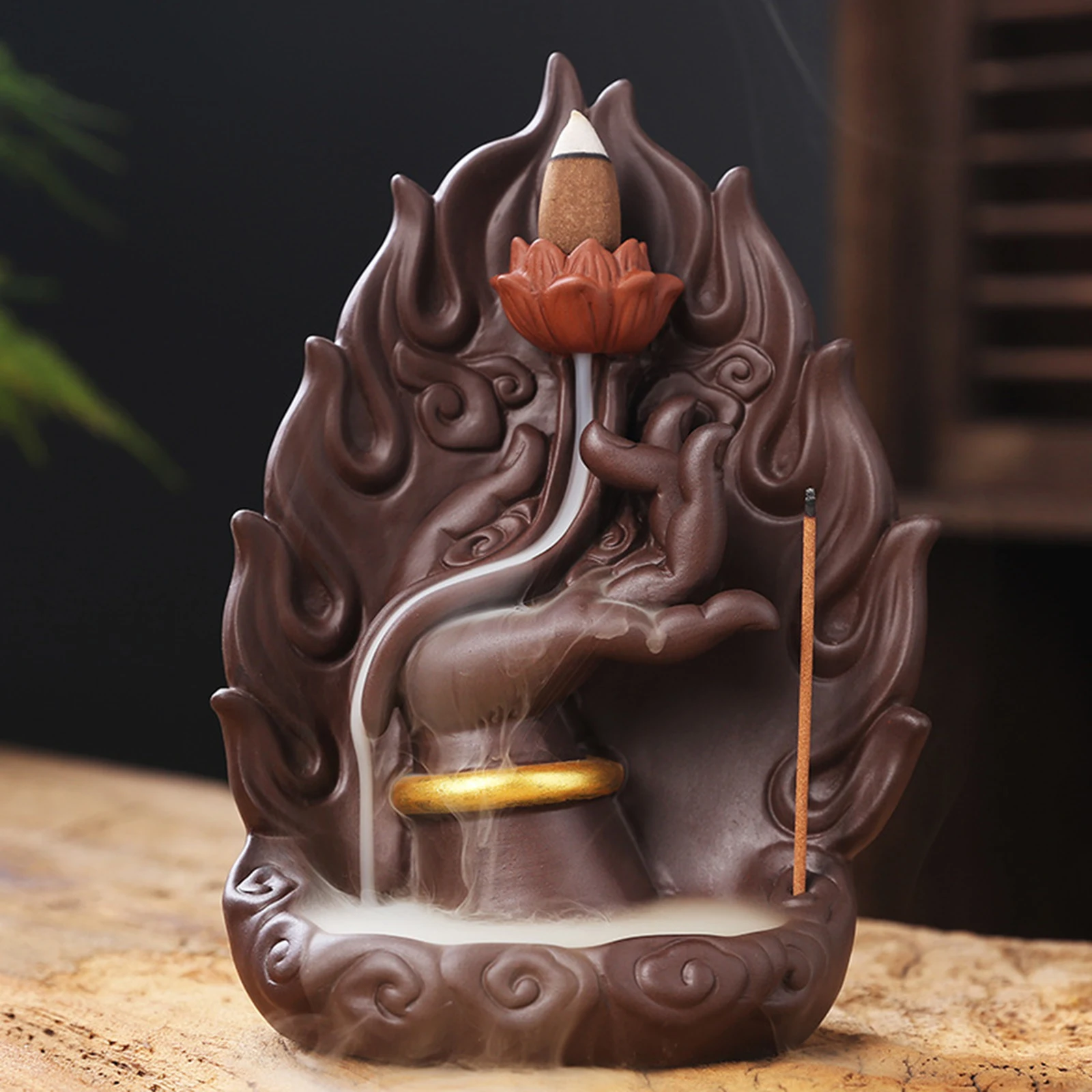 Backflow Incense Burner Temple Holder Ash Catcher Yoga Aromatherapy Censer