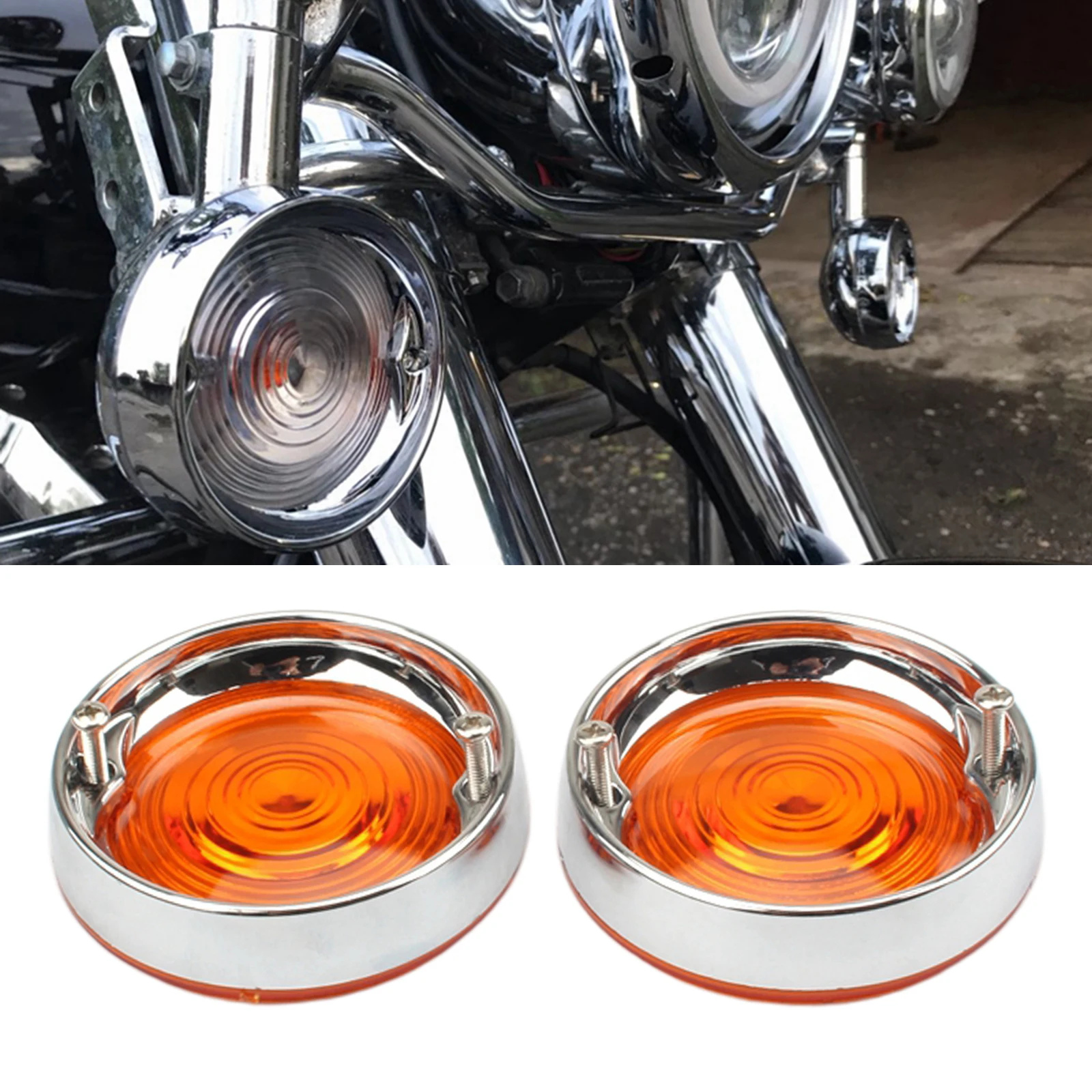 2Pcs Motorcycle Turn Signal Light Bezels Lens Cover Visor Trim Rings For Harley Touring