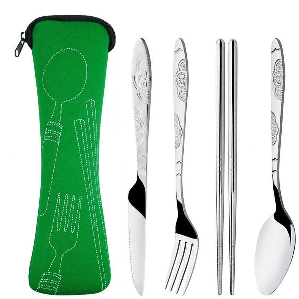 Tenedor de acero inoxidable, cuchara, palillos, herramientas de cubiertos de viaje y acampada 4 Uds. 6 H5e92cef5ae57415e8b0efc10866a38ec0
