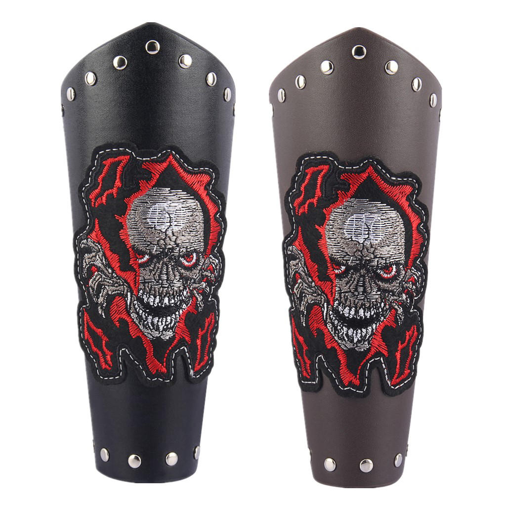 Adults Steampunk Embroidered Winged Skull Bandage Leather Wide Bracer Gauntlet Biker Cosplay Bracelet Adults Steampunk Embroidered Winged Skull Bandage Leather Wide Bracer Gauntlet Biker Cosplay Bracelet