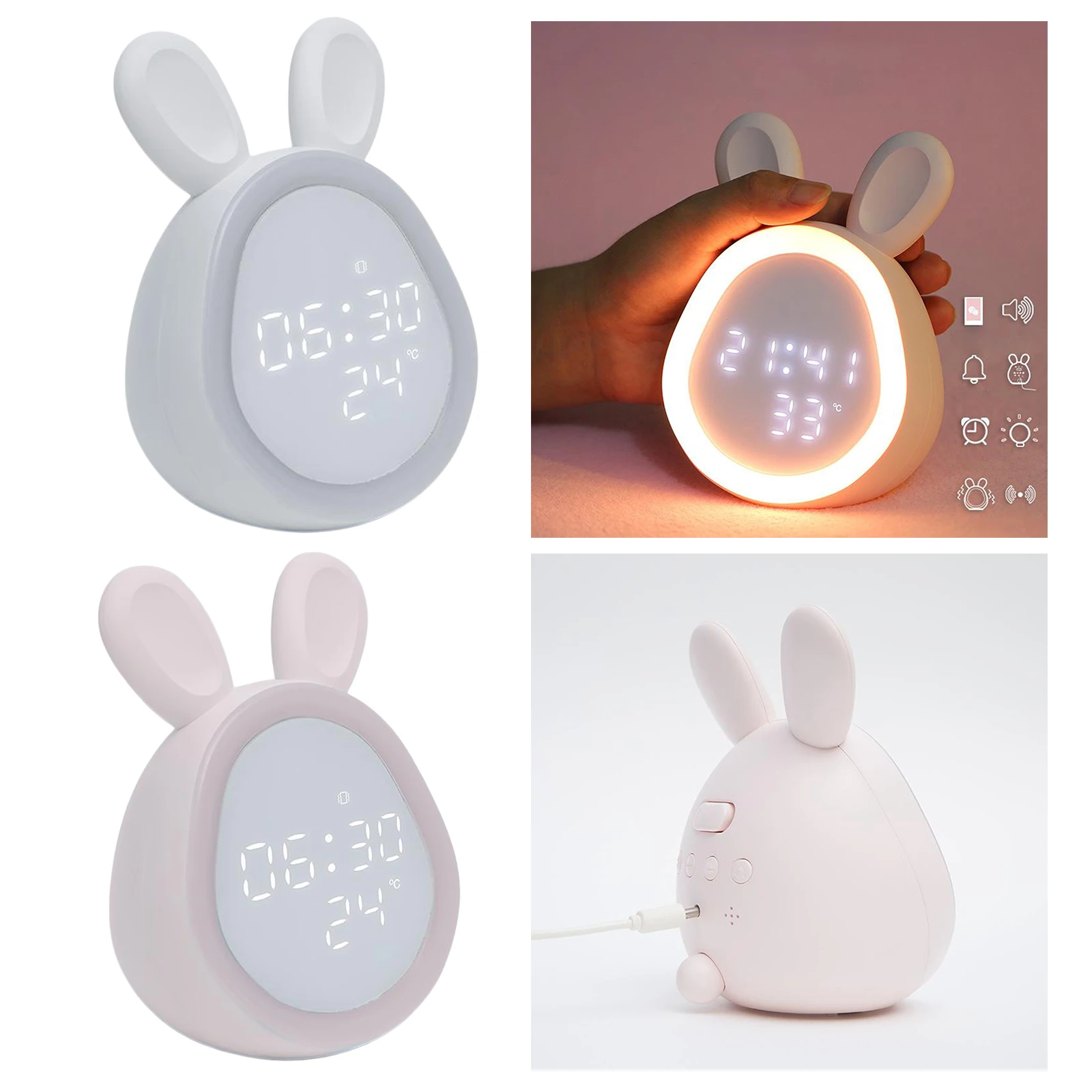 Kids Light Alarm Clock Cute Rabbit Wake Up Kids Alarm Clock Cartoon Bedside Lamp, Timed Night Light, Children's Day Gift