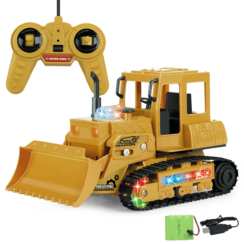 Four-channel Music Light RC Engineering Vehicles Children Toy Gift-Bulldozer