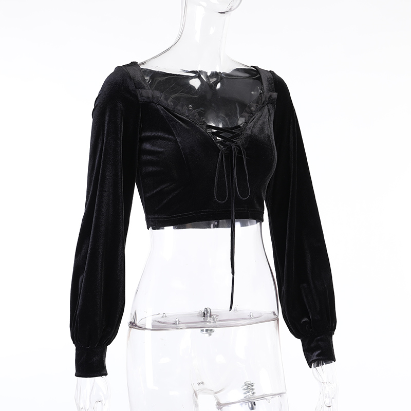 Vintage Velvet Women Crop Top Romantic Lantern Sleeve Bandage Lace Patchwork T-shirt Women Sexy Tees E-girl Mall Goth Clothes Vintage Velvet Women Crop Top Romantic Lantern Sleeve Bandage Lace Patchwork T-shirt Women Sexy Tees E-girl Mall Goth Clothes