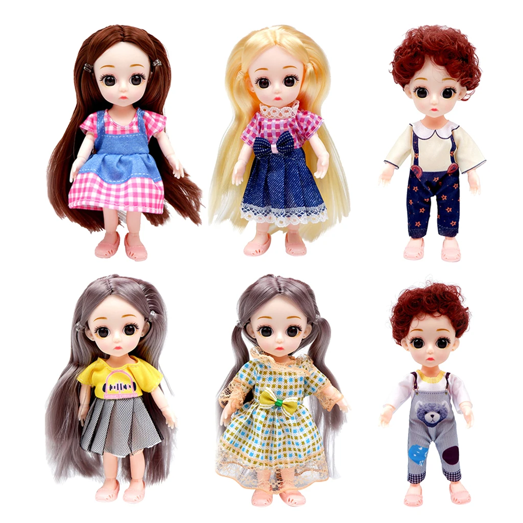 16cm 6 inch Flexible 1:12 1/12  BJD 13 Joints Doll with Clothes Shoes Star Overalls