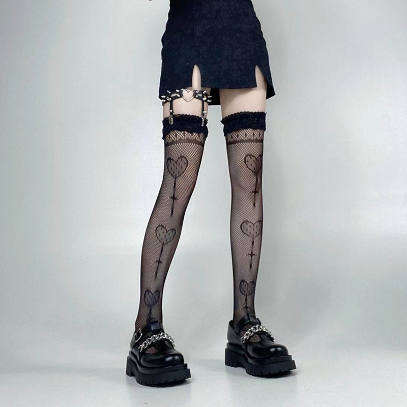 E-girl Gothic Heart Print Tights Stockings Pantyhose Japanese Kawaii Mesh Fishnet Lace Trousers Bottoming Stockings Women E-girl Gothic Heart Print Tights Stockings Pantyhose Japanese Kawaii Mesh Fishnet Lace Trousers Bottoming Stockings Women
