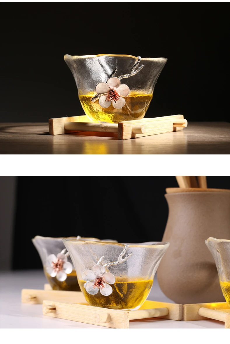 Vintage kieliszki do wina w chińskim stylu - Plum Relief - przezroczyste kubki do herbaty i kawy Kung Fu - Wianko - 9