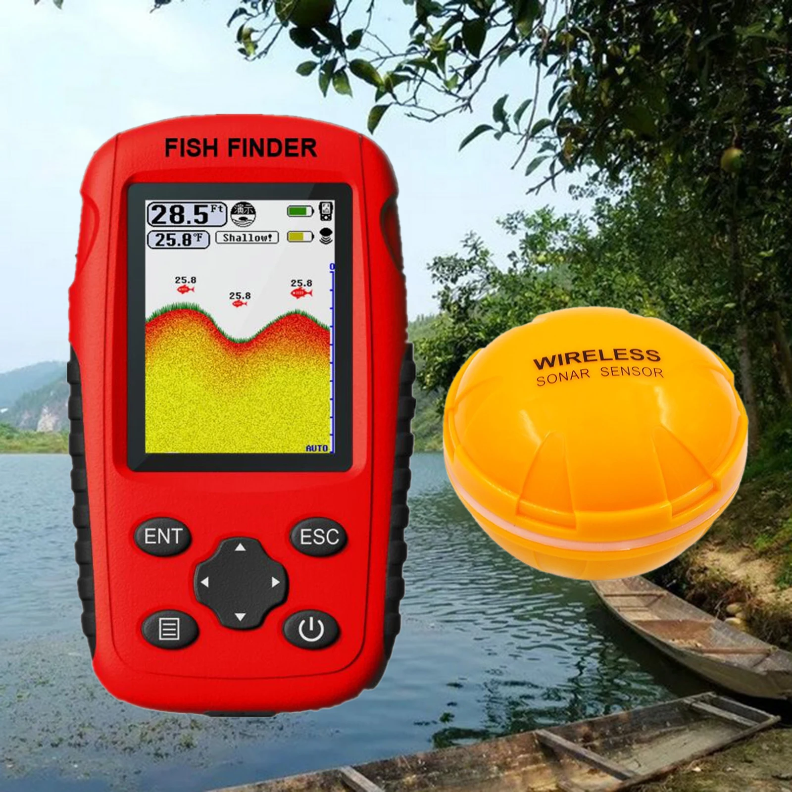 Fish Finder Sonar Sensor 2.4'' Color LCD Display Fishfinder Depth Finder