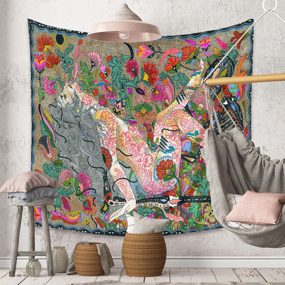 Gobeliny Czeskie Trippy Wall w stylu Hippie z kwiatową Mandala, indie gobelin ścienny abstrakcyjny, dywan artystyczny, dekoracja w stylu Boho na sofę, jogi - Wianko - 239
