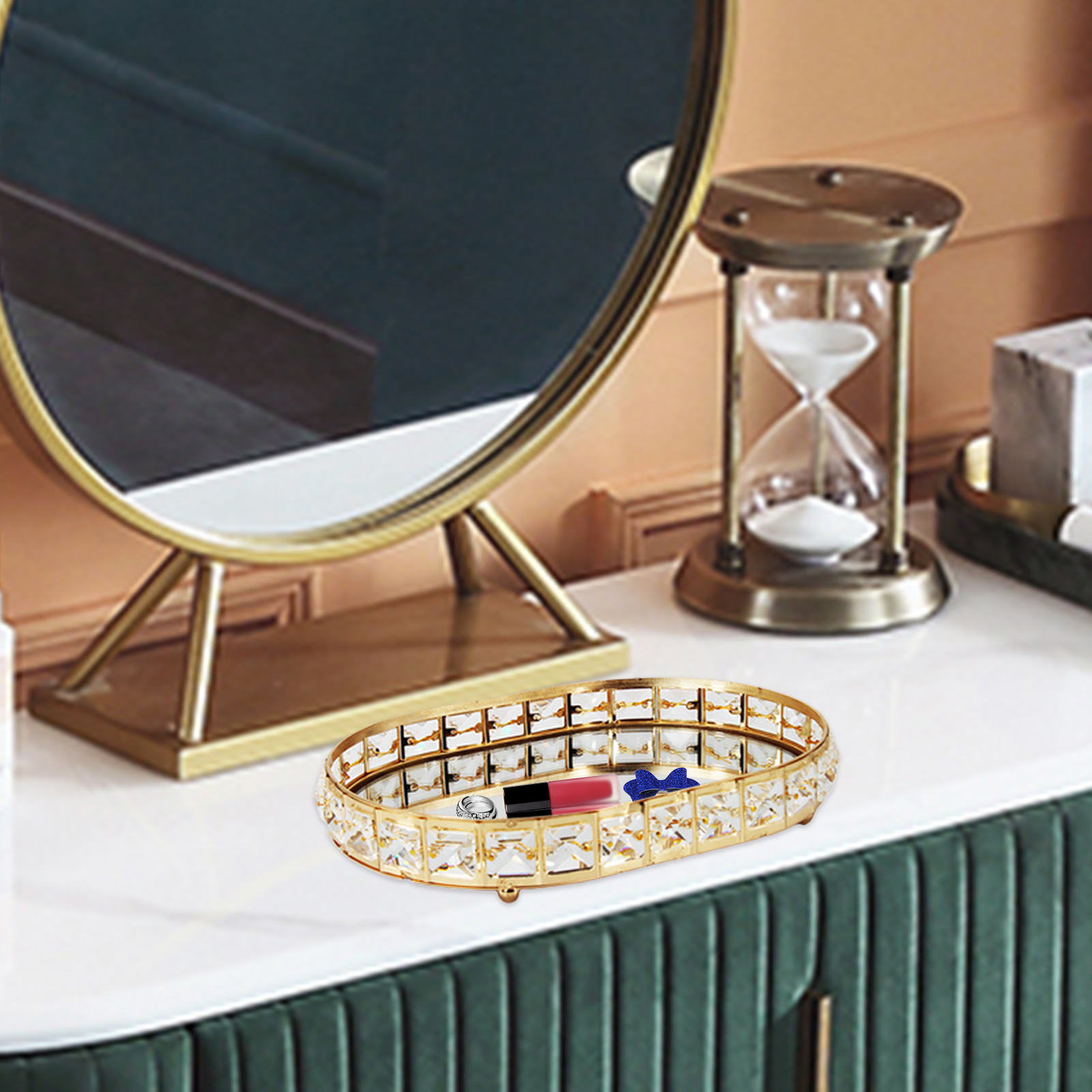 Golden Jewelry Storage Box Tray Glass Mirrored Crystal Cosmetic Make Up Organizer Home Decoration Desktop Plate Tray Golden Jewelry Storage Box Tray Glass Mirrored Crystal Cosmetic Make Up Organizer Home Decoration Desktop Plate Tray