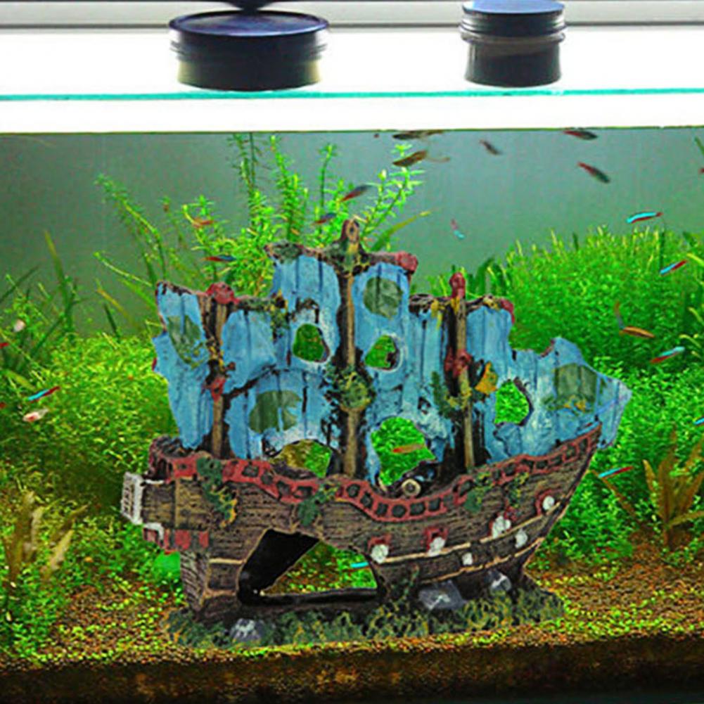 DECORATION AQUARIUM 2 Bateau en épave en résine ornement exquis et