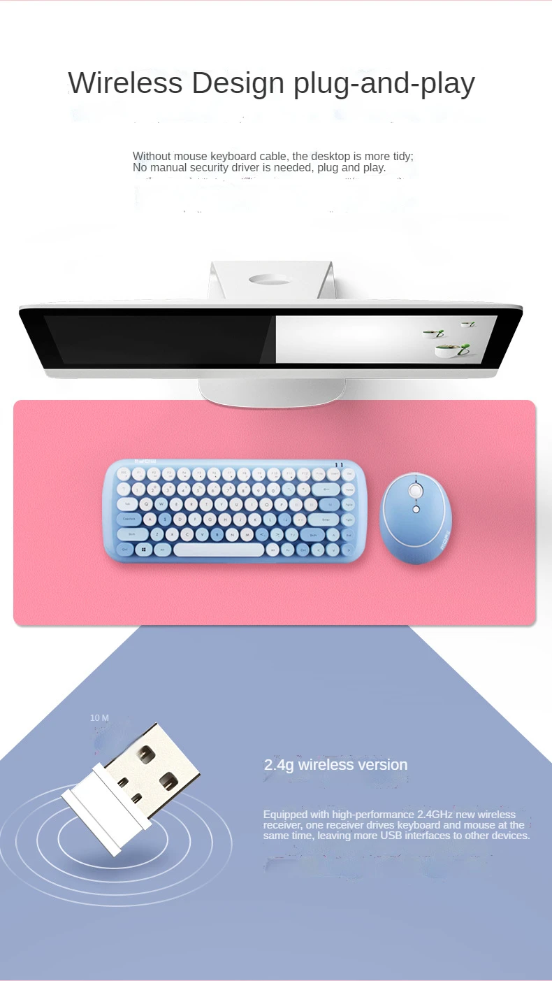 Bezprzewodowy zestaw Mini 2.4G klawiatury i myszy z punktowymi, okrągłymi klawiszami - dla komputerów stacjonarnych i laptopów (mieszane kolory, dla dziewczyn) - Wianko - 6