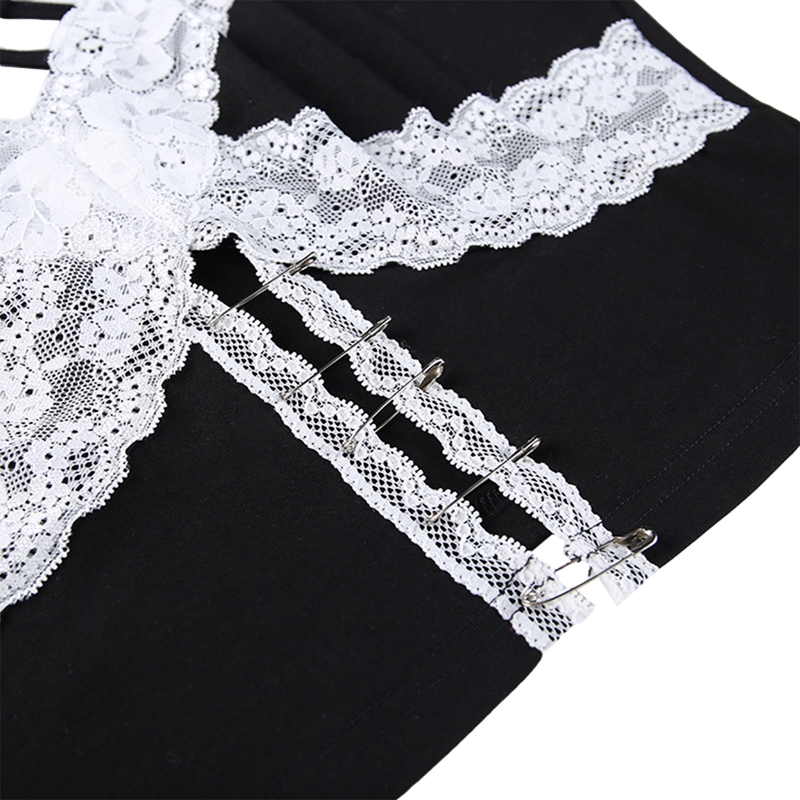 Punk Style White Lace Patchwork Cami Top Pin Hollow Out Sleeveless Cropped Top E-girl Gothic Emo Alt Indie Clothes Women Vest Punk Style White Lace Patchwork Cami Top Pin Hollow Out Sleeveless Cropped Top E-girl Gothic Emo Alt Indie Clothes Women Vest