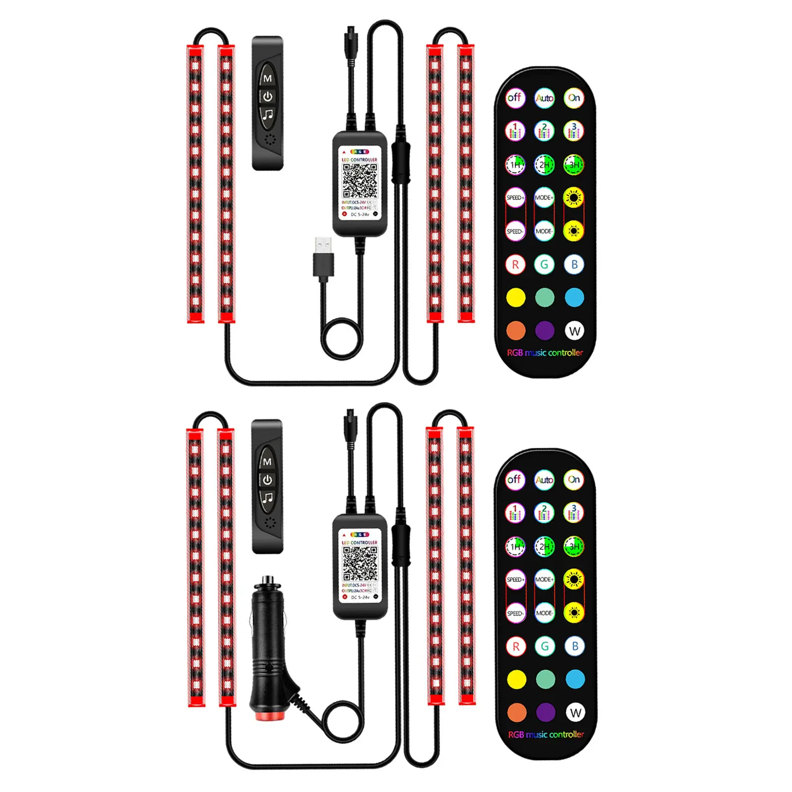 Car Interior Lights Multi-Color 3 in 1 Voice Control 48LED DIY Decor Remote Music Control Bluetooth Atmosphere Lamp for Party