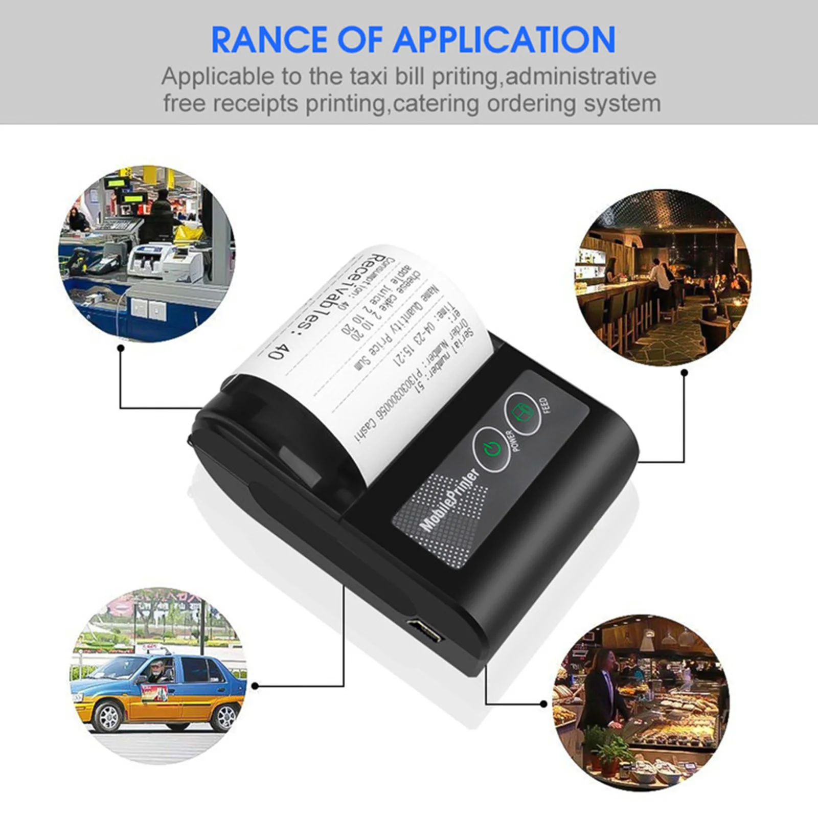 Mini 57.5mm Handheld Bluetooth Wireless  Thermal Receipt Printer