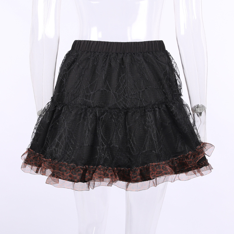Harajuku Fairycore Grunge Mini Skirt Punk Hight Waist Leopard Ruffle With Chain Black Lace Mesh Skirt E-girl Mall Goth Clothes Harajuku Fairycore Grunge Mini Skirt Punk Hight Waist Leopard Ruffle With Chain Black Lace Mesh Skirt E-girl Mall Goth Clothes