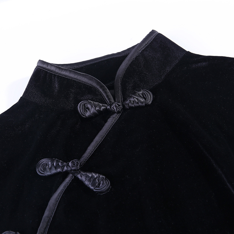 Chinese Style Velvet Cheongsam Dress Stand Collar Long Sleeve Skinny Split Mini Dress Qipao Women Fairycore Grunge Gothic Cloth Chinese Style Velvet Cheongsam Dress Stand Collar Long Sleeve Skinny Split Mini Dress Qipao Women Fairycore Grunge Gothic Cloth