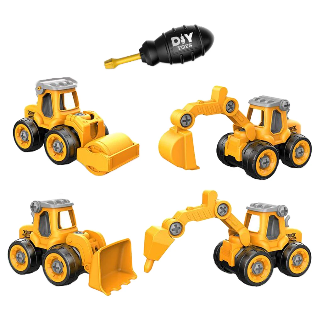 4pcs Kids Engineering Toys Playset Pull Back Cars Road Roller Excavator