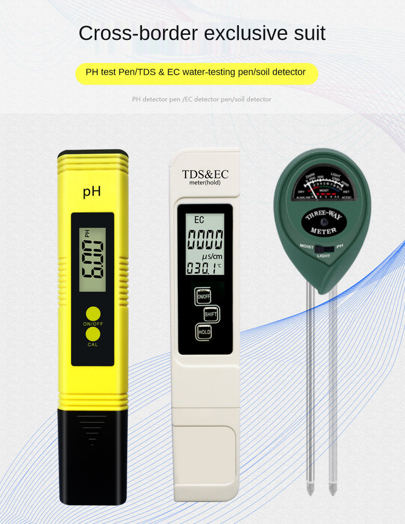 Miernik pH, miernik wilgotności, miernik przewodności TDS - Zestaw wykrywania jakości wody i gleby - SEO_ALT_TITLE - 1