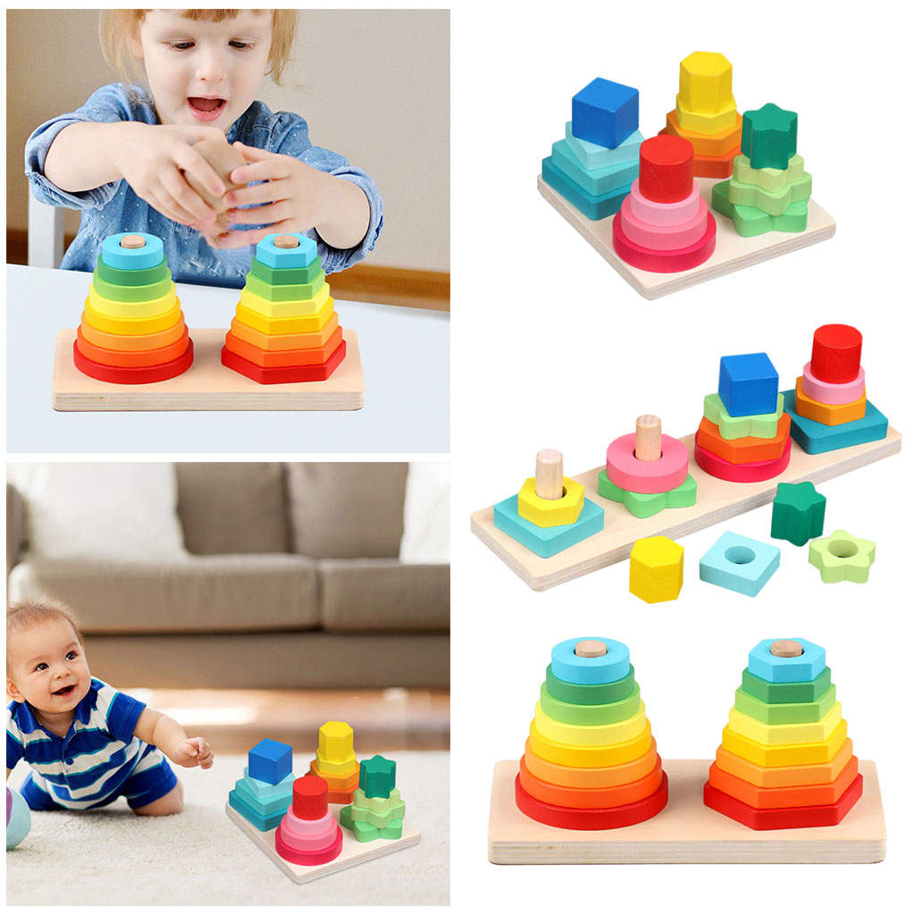 Geometric Stacker Color Sorting Colorful Puzzle Educational Stacking Blocks Toys for Toddlers 1-3 Kids Boys and Girls Preschool Geometric Stacker Color Sorting Colorful Puzzle Educational Stacking Blocks Toys for Toddlers 1-3 Kids Boys and Girls Preschool