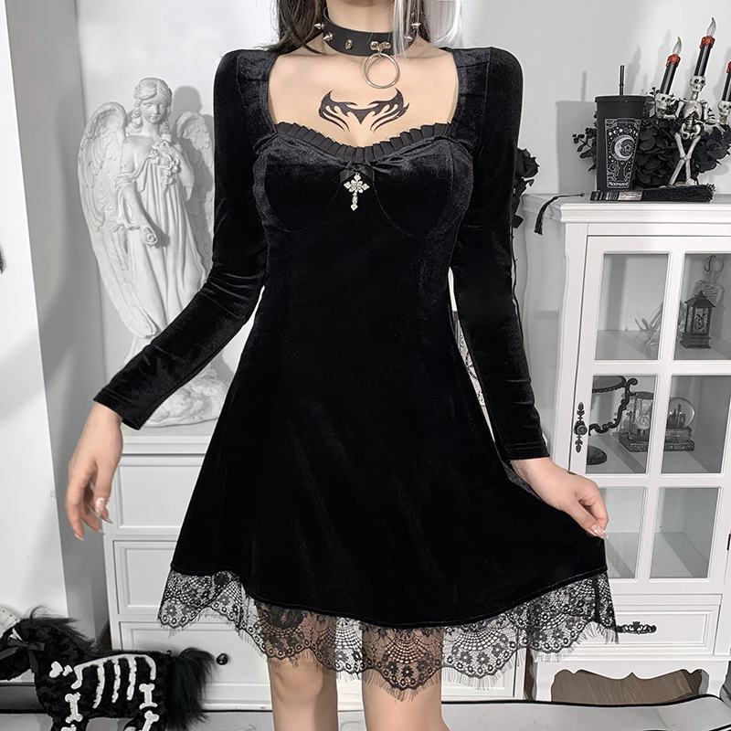 Mall Goth Vintage Black Mini Dress E-girl Aesthetic Elegant Cross Pendant High Waist Long Sleeve Party Dresses Women Streetwear Mall Goth Vintage Black Mini Dress E-girl Aesthetic Elegant Cross Pendant High Waist Long Sleeve Party Dresses Women Streetwear