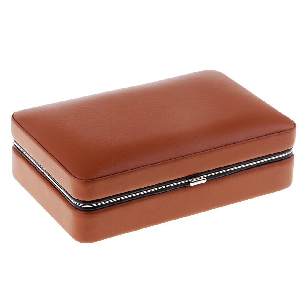 Brown / Black Leather Travel Humidor Case Cedar Wood Storage Lined 4 Fingers