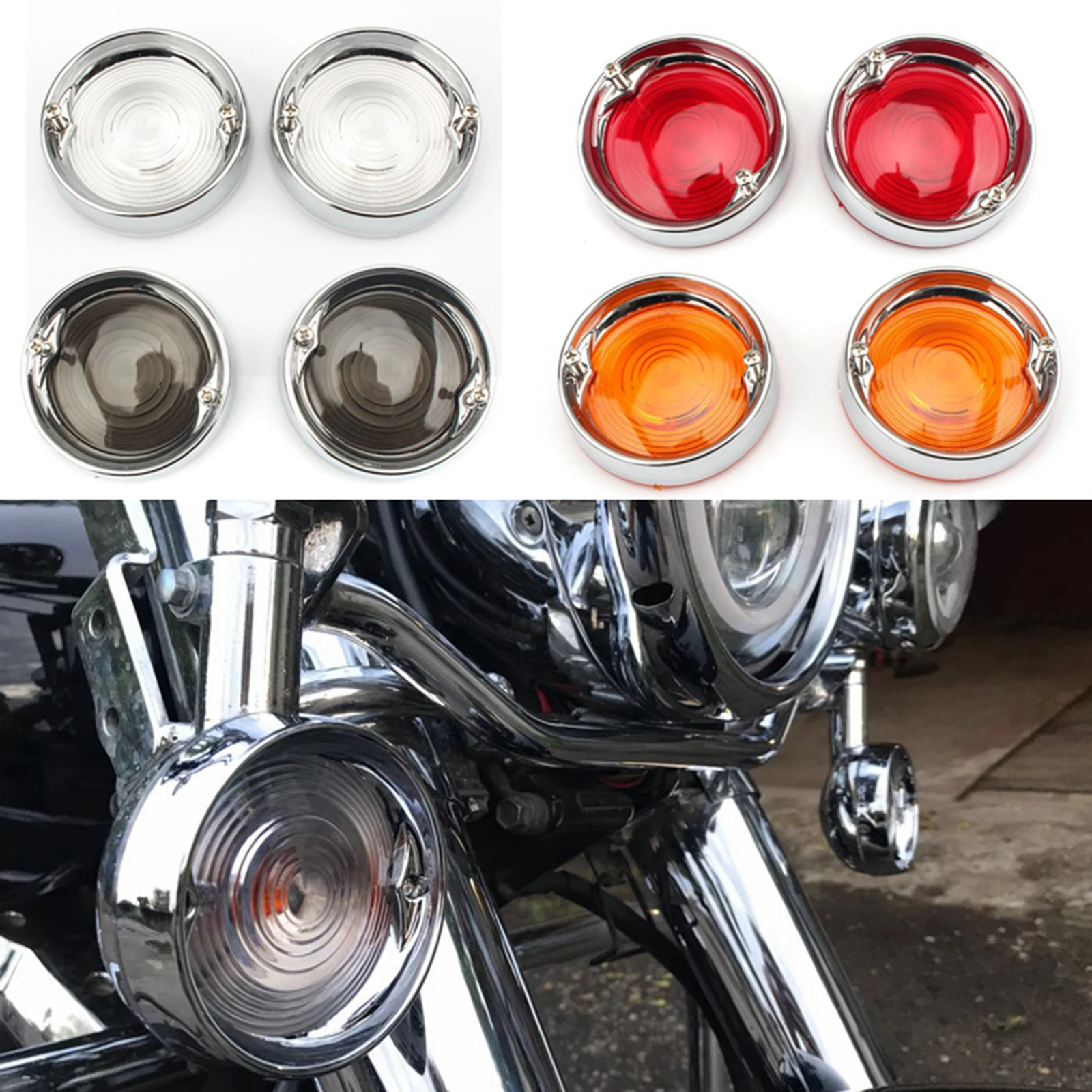 2Pcs Motorcycle Turn Signal Light Bezels Lens Cover Visor Trim Rings For Harley Touring