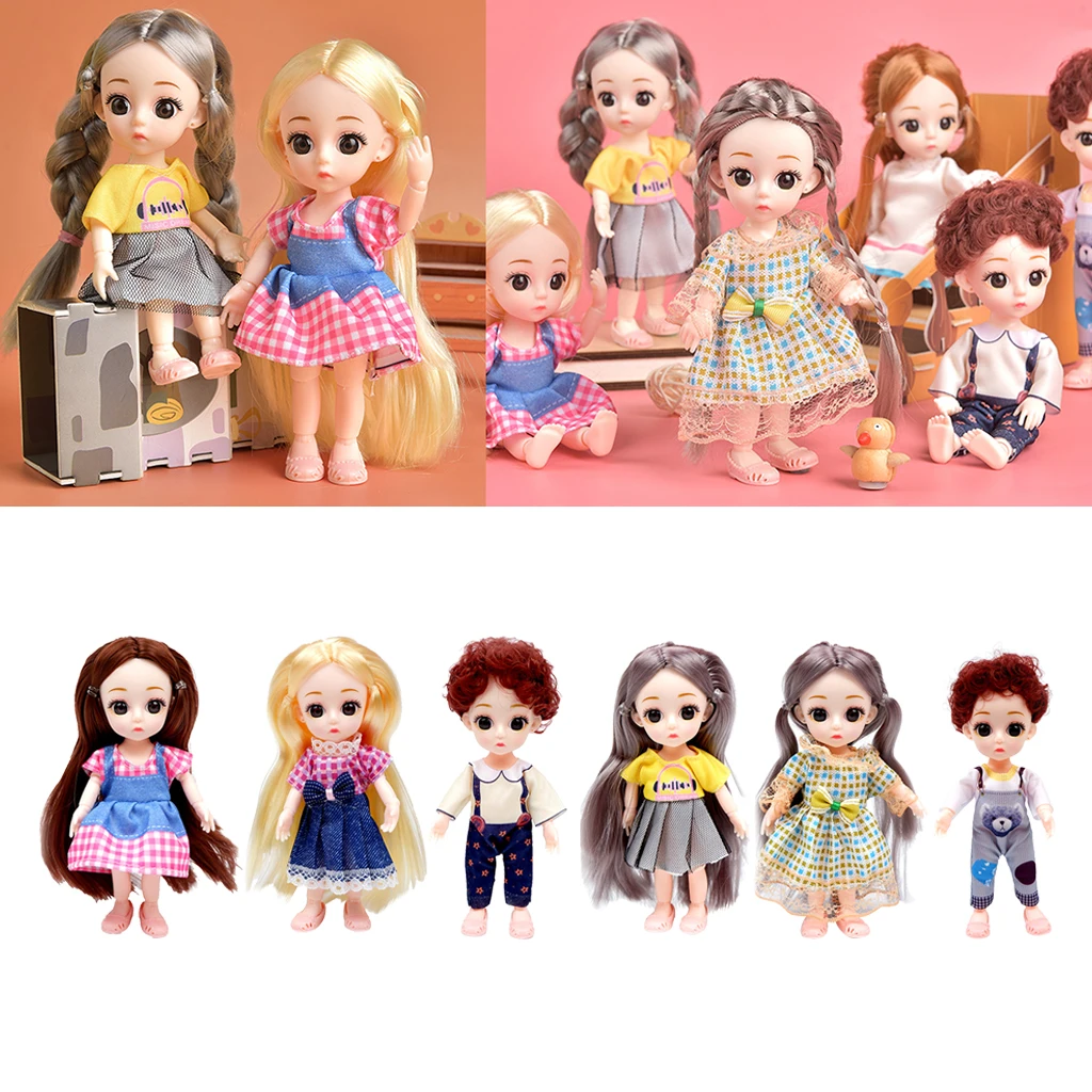 16cm 6 inch Flexible 1:12 1/12  BJD 13 Joints Doll with Clothes Shoes Star Overalls